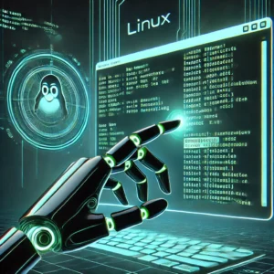 DALL·E 2025-02-20 00.02.41 - A futuristic and sleek Linux terminal with vibrant neon-green text on a dark background. The terminal is open, displaying various command-line tools i