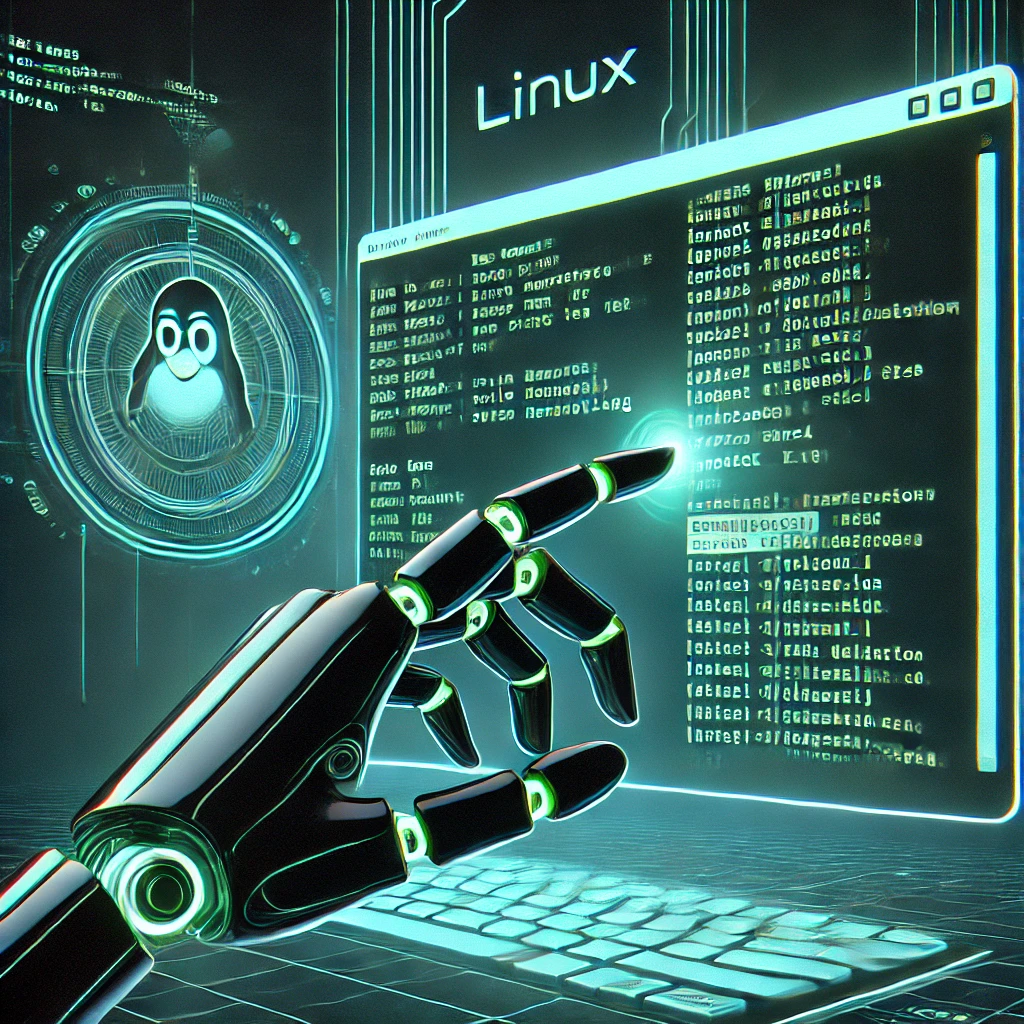 DALL·E 2025-02-20 00.02.41 - A futuristic and sleek Linux terminal with vibrant neon-green text on a dark background. The terminal is open, displaying various command-line tools i